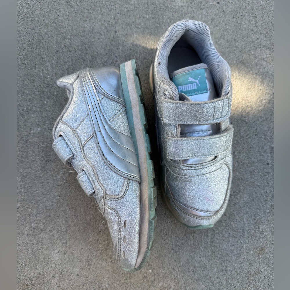 Puma Kids Silver glitter Sneakers size 12 Velcro straps